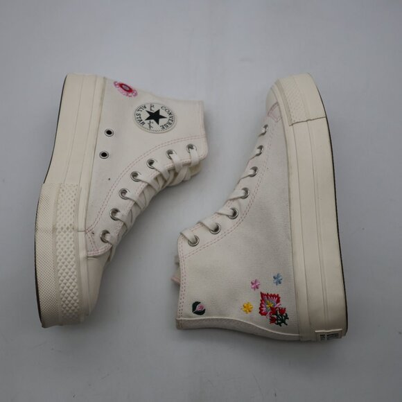 Converse All Star Hi Lift Women’s Size 8 Casual Shoe White Egret Pink Flower - Picture 7 of 11